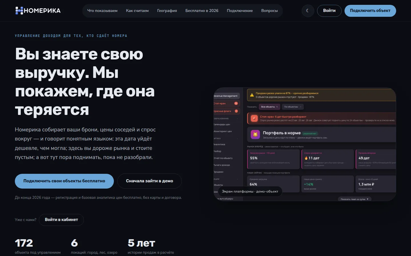 Главная nomerica.ru с экраном сервиса